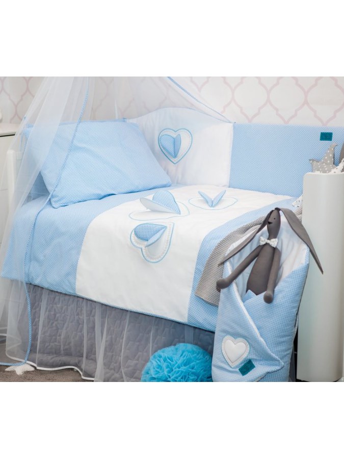 6-dielne posteľné obliečky Belisima Tri srdcia 90/120 bielo-modré